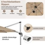 Skėtis nuo saulės su švaistikliu UPF 50+ 330 cm skersmens (Smėlio)