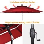 Sodo skėtis su 3 pakopų stogu ir automatiniu pasvirimo kampu 300 cm (Raudona)