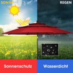 Sodo skėtis su 3 pakopų stogu ir automatiniu pasvirimo kampu 300 cm (Raudona)