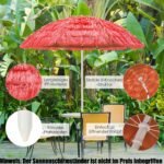 Paplūdimio skėtis nuo saulės 175 cm su reguliuojamu kampu (Raudona)