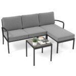 Lauko poilsio komplektas su stalu ir pagalvėmis (Pilka)