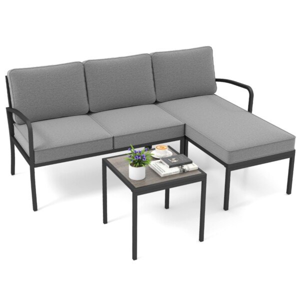 Lauko poilsio komplektas su stalu ir pagalvėmis (Pilka)