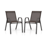 Sodo kėdžių komplektas (2 vnt.) su metaliniu rėmu ir tekstile (Ruda)