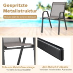 Sodo kėdžių komplektas (4 vnt.) sulankstomas su Textilene ir metalo rėmu (Pilka)