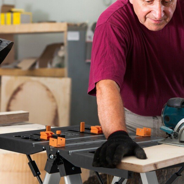 Nešiojamas sulankstomas darbo stalas ir pjūklo atrama (Raudona ir juoda)