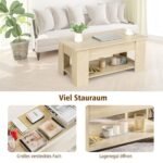 Daugiafunkcis kavos staliukas su ištraukiamu stalviršiu ir didele talpykla (Natūrali)