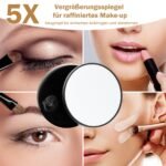 Kompaktiškas LED apšviestas makiažo veidrodis su 5x didinimu (Juoda)