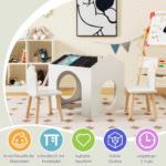 Vaikiškas stalo ir kėdžių komplektas su rašymo lenta (Balta)