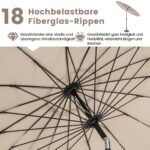 Stalinis skėtis nuo saulės su 18 stiklo pluošto šonkaulių ir pakreipimo funkcija (Šviesiai ruda)