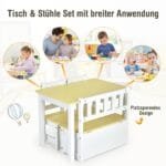 Vaikiškas medinis stalų kėdžių ir suoliuko komplektas (Natūrali)