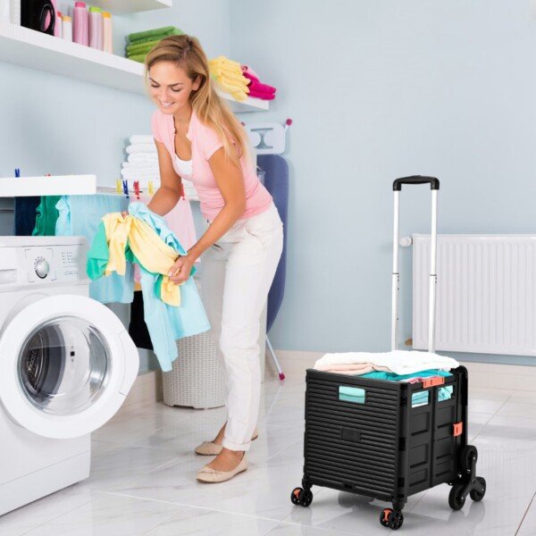 Sulankstomas pirkinių vežimėlis su reguliuojama rankena (Juoda)