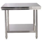Profesionalus Nerūdijančio Plieno Darbastalis su Papildoma Lentyna (Sidabrinė)
