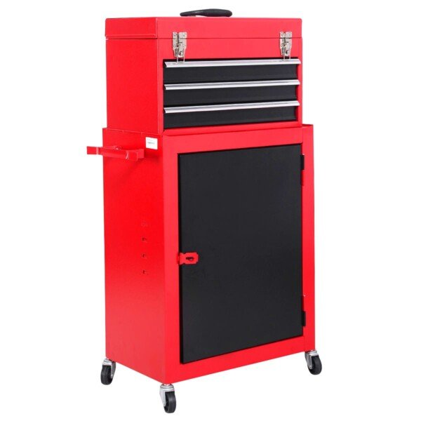 Daugiafunkcinis įrankių vežimėlis su atskiriama dėže ir rakinama spintele (Raudona)