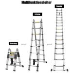 Teleskopinės aliumininės kopėčios 150 kg apkrovai (Sidabrinė)