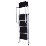 4 pakopų sulankstomos kopėčios su įrankių dėtuve (Juoda)