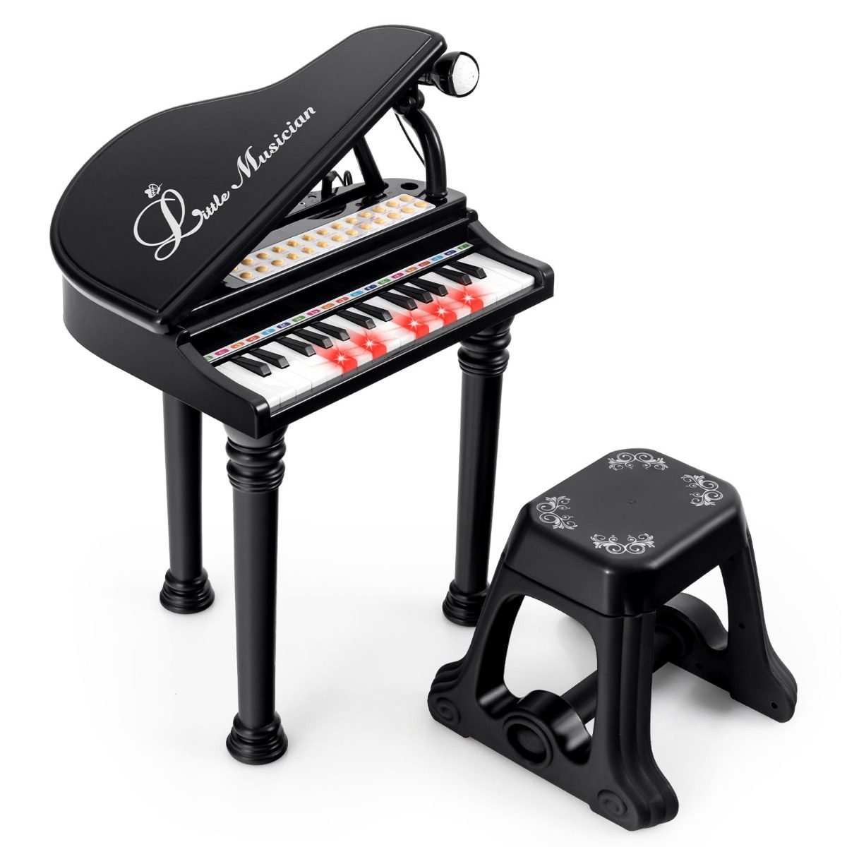 tm10060dk-1_1_ Nešiojamas vaikiškas pianinas su 31 klavišu ir taburetė (Juoda)