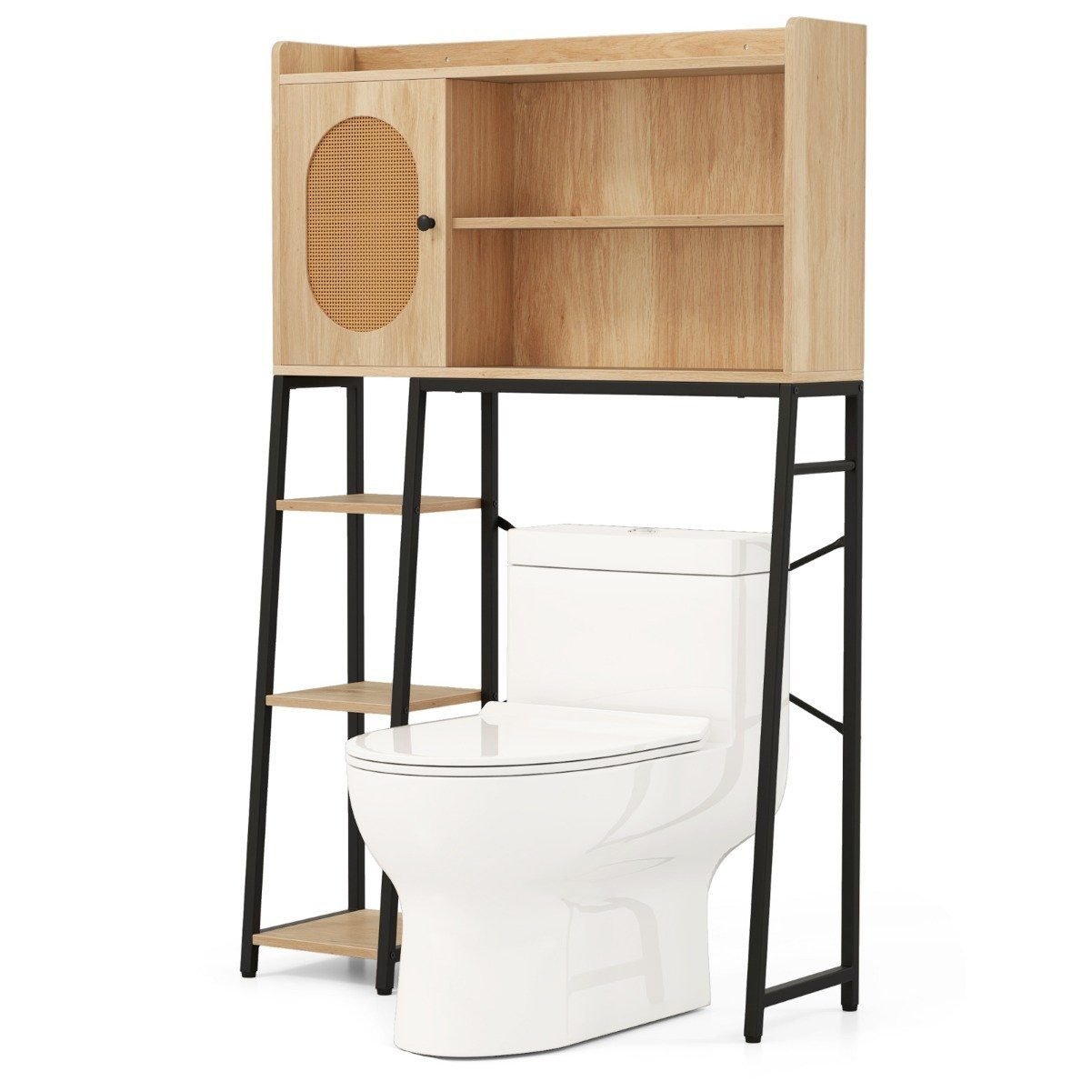 toilettenregal-badezimmerregal-12046_8_ Vonios kambario lentyna su PE rotango durimis ir reguliuojamu skyriumi (Natūrali)