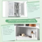 Pastatomos vonios lentynos virš unitazo su spintelėmis ir atviromis lentynėlėmis (Balta)