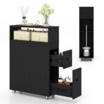 Kompaktiška vonios spintelė su stalčiais ir laikikliu (Juoda)