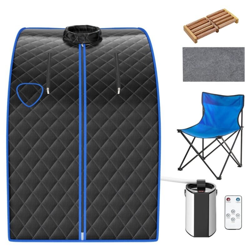 Nešiojama mini garinė pirtis su pufu (Juoda)