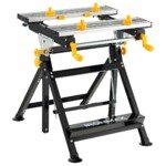 Sulankstomas darbinis stalas su 8 spaustuvais ir 7 pakopų aukščio reguliavimu 100 kg keliamoji galia (Juoda)