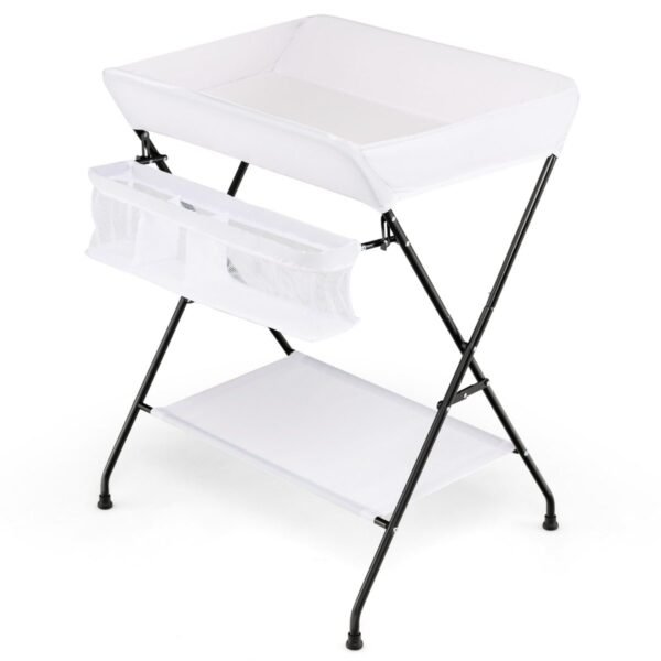 Nešiojamas kūdikio vystymo stalas su daiktadėže (Balta)