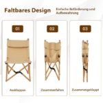 Nešiojama sulankstoma kempingo kėdė su reguliuojama atlošo atrama (Natūrali)