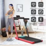 Elektrinis sulankstomas 2-in-1 bėgimo takelis su LED ekranais ir Bluetooth (Raudona)