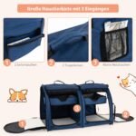 Dvigubas transportavimo dėklas su nameliu ir tualetu katėms (Mėlyna)