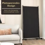 Sulankstoma trijų panelių kambario pertvara ant ratukų (Juoda)