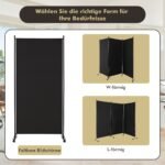 Sulankstoma trijų panelių kambario pertvara ant ratukų (Juoda)