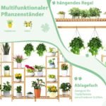 Bambukinė 9 pakopų gėlių lentyna su pakabinamu laikikliu (Natūrali)