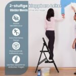 Sulankstomos dvipakopės kopėčios su paminkštintu ranktūriu (Juoda)