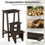 Sulankstomos 3 pakopų medinės kopėčios-taburetė su rankena (Ruda)