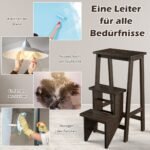 Sulankstomos 3 pakopų medinės kopėčios-taburetė su rankena (Ruda)