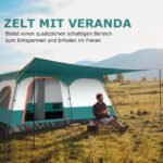 Didelė kempingo palapinė su priekaba ir dviem kambariais (Žalia)