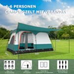 Didelė 8-10 asmenų kempingo palapinė su veranda (Žalia)