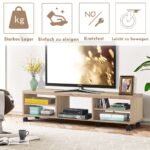 TV spintelė ant ratukų su penkiomis atviromis lentynomis (Natūrali)