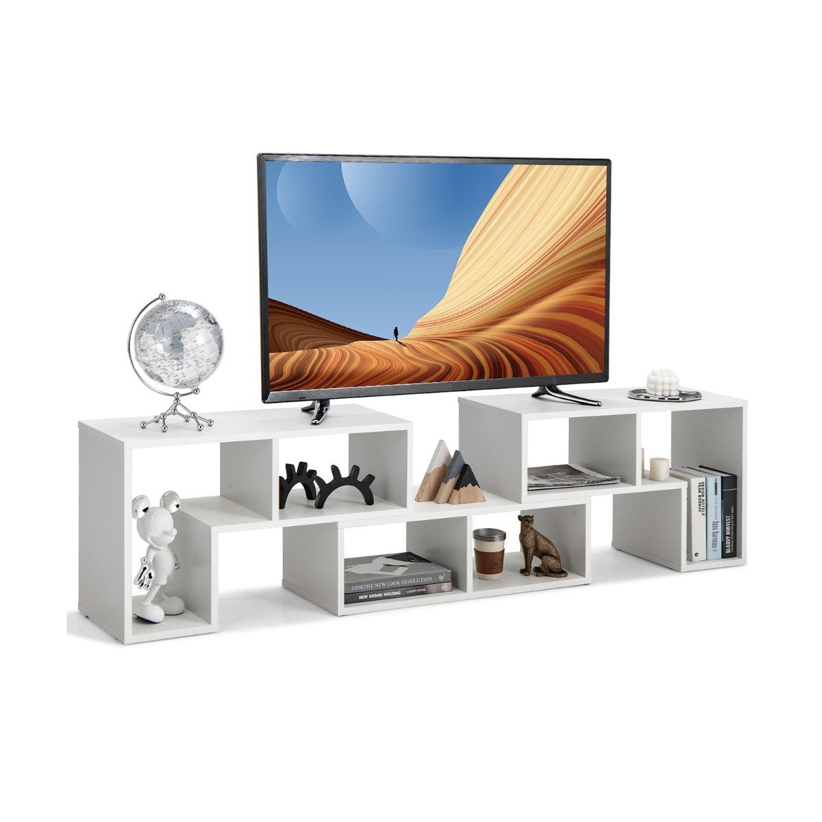 tv-schrank-hv10438wh_9_ Modulinis prailginamas TV staliukas su daiktadėžėmis iki 180 cm (Balta)