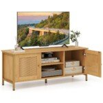 TV staliukas su 2 durelėmis ir atviromis lentynomis 120x40x48 cm (Natūrali)