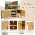 TV staliukas su 2 durelėmis ir atviromis lentynomis 120x40x48 cm (Natūrali)