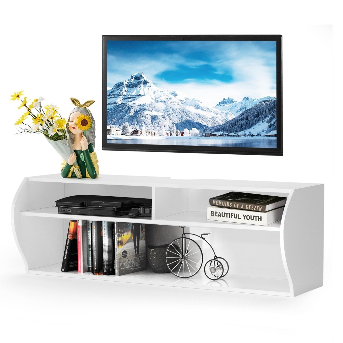 tv-st_nder-hw61900wh_5_ Pakabinama ir pastatoma televizoriaus spintelė su trimis atviromis nišomis (Balta)