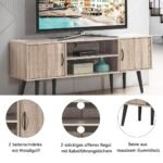 TV spintelė su laikymo skyriais ir masyvmedžio kojomis (Pilka)