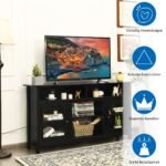TV spintelė su laikymo erdve ir galimybe įrengti židinį (Juoda)