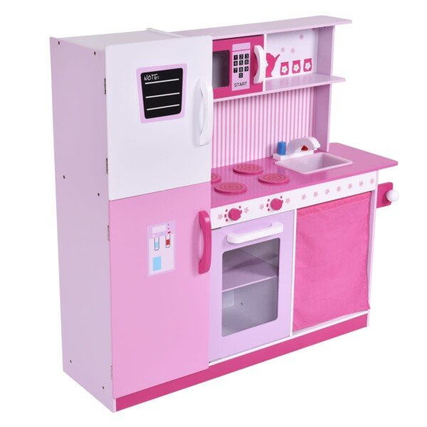Medinė vaikiška virtuvėlė su priedais 98 x 31 x 102 cm (Rožinė)