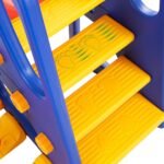 Vaikiškas žaidimų kompleksas su čiuožykla sūpynėmis ir krepšinio lanku (Spalvotas)