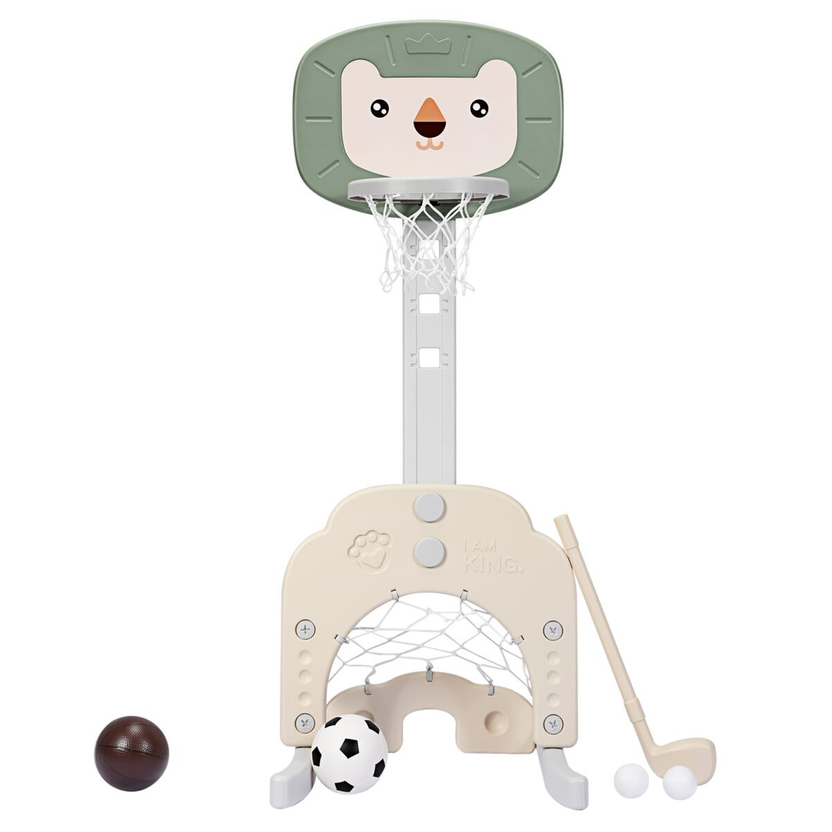 Vaikiškas 3-in-1 sporto žaidimų rinkinys: krepšinis futbolas golfas (Žalia ir balta)