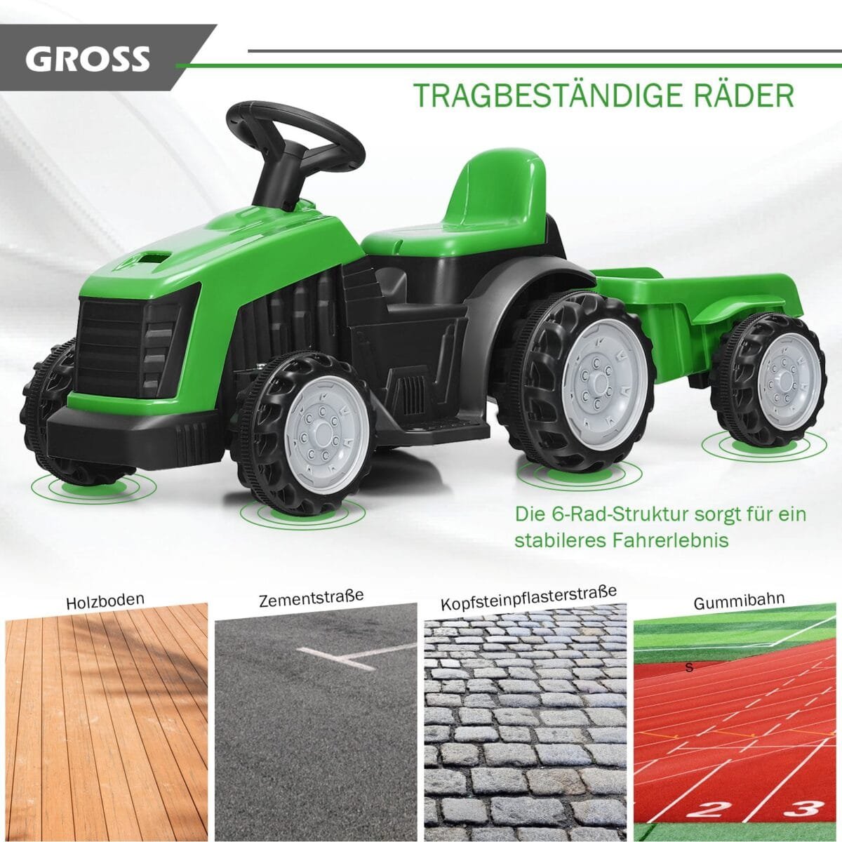 Elektrinis vaikščiojantis traktorius su priekaba (Žalia)