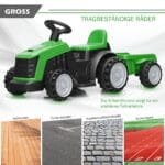 Elektrinis vaikščiojantis traktorius su priekaba (Žalia)