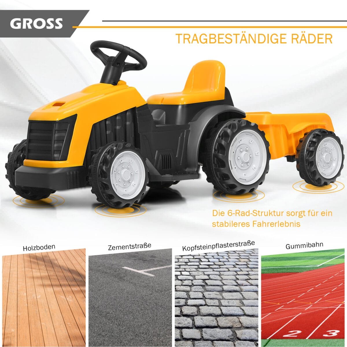 Elektrinis vaikiškas traktorius su priekaba (Geltona)